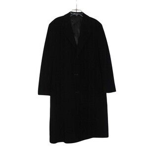 Mens Cashmere Blend Overcoat Long Luxury  Size L Black  Single Breasted